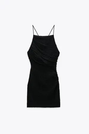 ZARA textured draped little black mini dress thumbnail 6