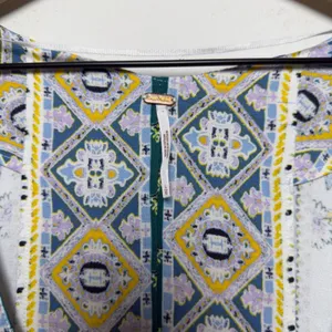 Free People Women Lola Floral Top Large Blue Patchwork Paisley‎ Button Front thumbnail 2