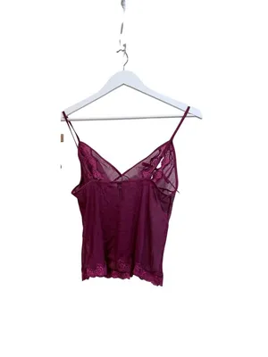 Victorias Secret Sexy Little Things Sheer Mesh Lace Cami Magenta VTG L thumbnail 2