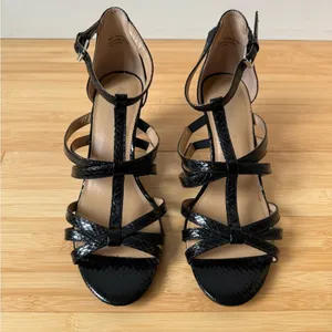 Aerosoles Passionfruit Sandals Black Snakeskin Patent Heels Size 9 thumbnail 2