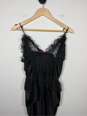 Vintage Stroke of Midnight Black Lace High Low Babydoll Lingerie Top Size L thumbnail 3