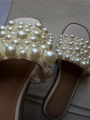 A New Day White pearled sandals thumbnail 2