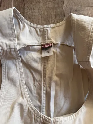 Vintage Cream jumpsuit with pockets and button-up front. thumbnail 3