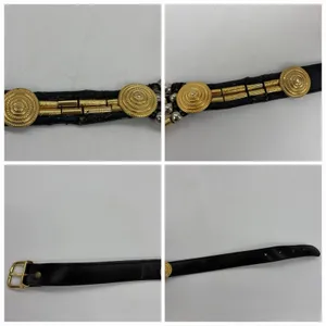 Vintage Avignon Womens M Belt Black Leather Silver & Gold Beading Boho Western thumbnail 4