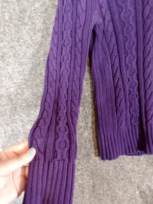 Ralph Lauren Purple Zip-Front Cable Knit Sweater Cotton High Neck Womens S thumbnail 3