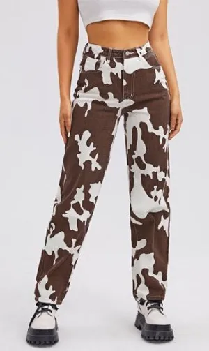 Brown Cow Print Jeans Denim‎ Straight Leg size XS 00-2 thumbnail 1