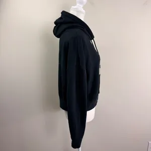 Nike Womens Black Metallic Gold Silver Logo Cropped Hoodie‎ Sweatshirt Size M thumbnail 3