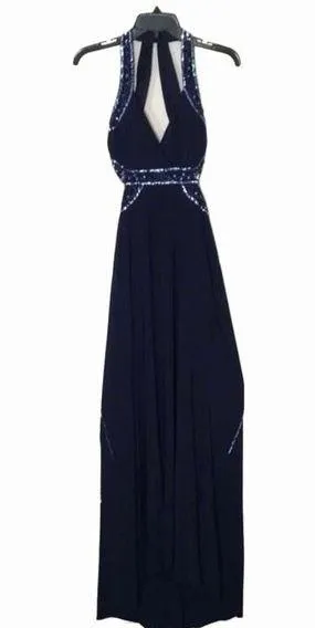 Nightway navy blue open back low cut prom holiday dress size 4 thumbnail 1