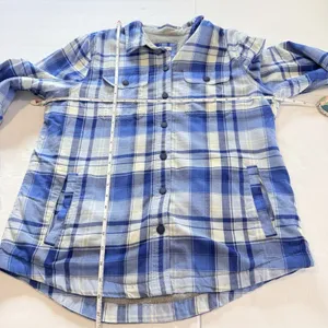 LL Bean Blue Plaid Fleece Lined Flannel Snap Shirt Jacket Shacket SMALL thumbnail 7