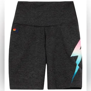 AVIATOR NATION 6” Rainbow Pink High Rise Bolt Graphic Bike Shorts thumbnail 4