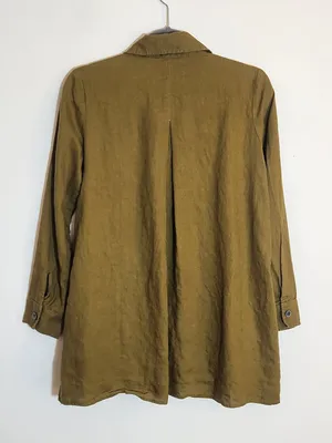 Lisa Bayne Olive Green Linen Asymmetrical Hem Tunic Size XS thumbnail 4