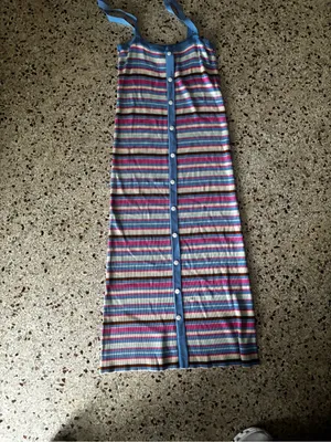 FRNCH Tania Stripe Ribbed Midi Dress colorful pastel striped patte large thumbnail 3