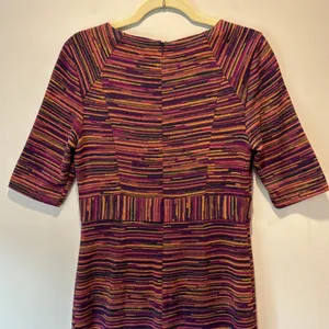 Trina Turk Striped Jersey 3/4 Sleeve Knee Length Fitted Sheat Dress Maroon Brown thumbnail 6
