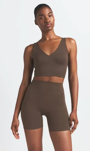 Nike Skims Matte V-Neck Longline Bra Dark Sepia Size Small thumbnail 1