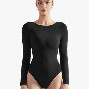 Boat Neck Long Sleeve Sexy Thong Bodysuit thumbnail 2
