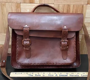 Vintage Handmade Brown Leather Brooklyn Style Briefcase Messenger Satchel Bag thumbnail 9
