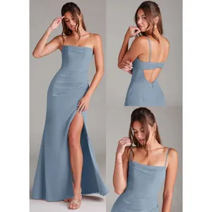 Azazie Leonis Dusty Blue Sheath Strapless Chiffon removeable strap evening gown thumbnail 2
