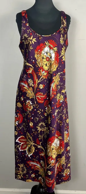 Natori paisley printed purple midi length satin nightgown size large thumbnail 1