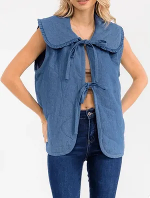 In the beginning | quilted tie denim vest thumbnail 1