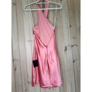 Lulus Peach Satin Halter Neck Mini Dress Party Cocktail Wedding Night Out Small thumbnail 5