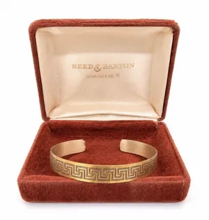 Reed & Barton Damascene Greek key gold silver cuff bracelet thumbnail 1