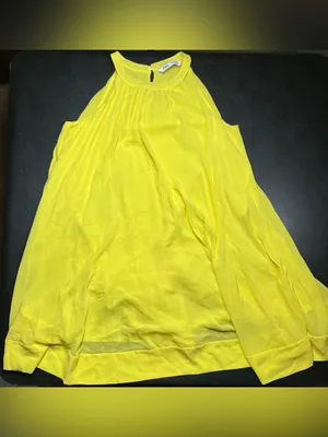 Zara Size XS Pleated Yellow Knee Length Halter Dress thumbnail 3