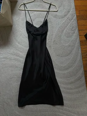ZARA Silk Dress Black Midi size M thumbnail 3