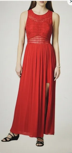 Material Girl Red Maxi dress Layered Mini Skirt‎ Sleeveless size S illusion thumbnail 1