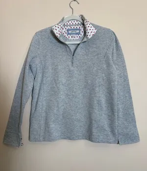 Orvis Gray Zip Up Sweater with Patterned Collar thumbnail 1