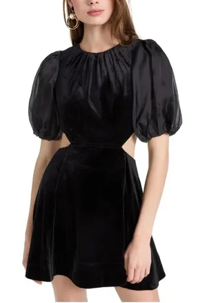 BARDOT Kiah Mini Puff Sleeve Backless Velvet Mini Dress thumbnail 1