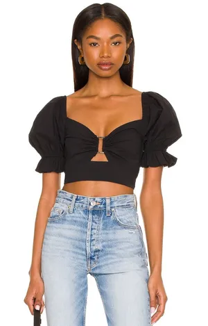 Revolve Elizabeth Puff Sleeve Crop Top in Black thumbnail 1