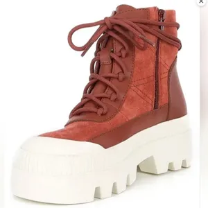 GIANNI BINI Rust Red Leather Lug Sole Platform Bootie Sneaker High Top Size‎ 6.5 thumbnail 1