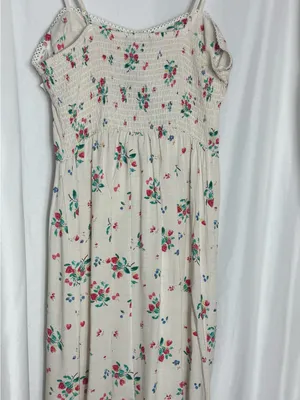 Floral Cream summer garden party linen blend Spaghetti Strap Midi Dress M NWT thumbnail 4