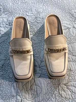 ☀️Naked Feet Elect Chamois White Leather Gold Chain Platform Loafer Mules Sz 8🧡 thumbnail 10