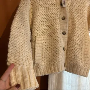 Madewell Wool Bomber‎ Cardigan Sweater Chunky Knit Cream Fisherman $148 NWT XXS thumbnail 4
