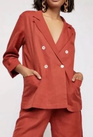 Free People Winnie‎ Linen Blazer Large Suit Jacket Terracotta Double READ #X13-6 thumbnail 1