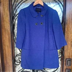 Banana Republic Royal Blue Wool Blend Double-Breasted Coat | 3/4 Sleeve Vintage Style XS thumbnail 2