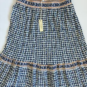 Max‎ Studio London Navy Blue White Geometric Tiered Maxi Skirt XS NWT 5702Q16 thumbnail 2