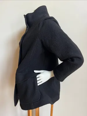 L.L. Bean Black Wool High-Collar Pea Coat with large 2 pockets wardrobe staple thumbnail 4