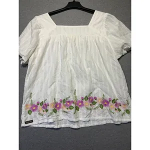 Women's Matilda Jane White Floral Embroidered Short Sleeve cotton blouse XXL thumbnail 4