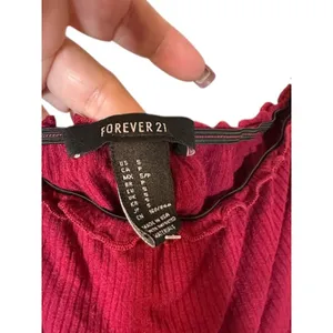 Forever 21 Red Ribbed Off the Shoulder Long Sleeve Cropped Top Women Sz S thumbnail 6