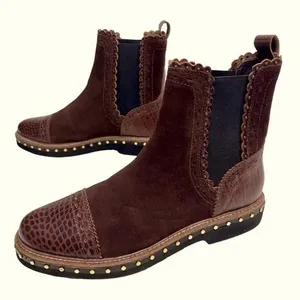 Free People $158 Women's Brown Suede Leather Western Chelsea Scalloped Boot EU38 thumbnail 1