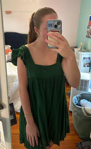 Aerie Green Dress Mini Ruffle Dress With Pockets thumbnail 1