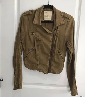 Free People Tan Utility Jacket Asymmetrical Design thumbnail 1