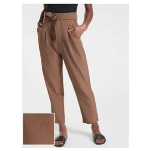 Athleta Skyline Plaid Pants Size 2 Brown Paperbag Tie Casual Lightweight thumbnail 3