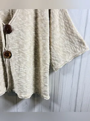 JM COLLECTION Oversized Beige Marled Knit Cardigan 1/2 Sleeve Boho Metallic, XL thumbnail 5