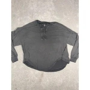 BDG Logan Oversized Cropped Long Sleeve Boxy Henley Top Gray S thumbnail 6