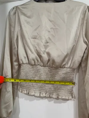 Gianni Bini Cream V-Neck Smocked-Waist Long Sleeve Blouse XS thumbnail 7