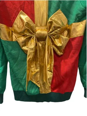 Tipsy Elves Christmas Present Ugly Christmas Sweater Gold Bow Small Unisex Red thumbnail 5