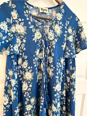 Show Me Your Mumu Rancho Vista Tunic Dress Blue White Size XS thumbnail 4